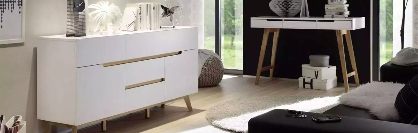 Meuble design blanc laqué et chêne style scandinave