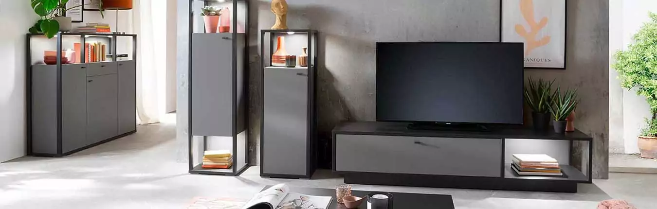 Mobilier de salon d'intérieur gris anthracite contemporain