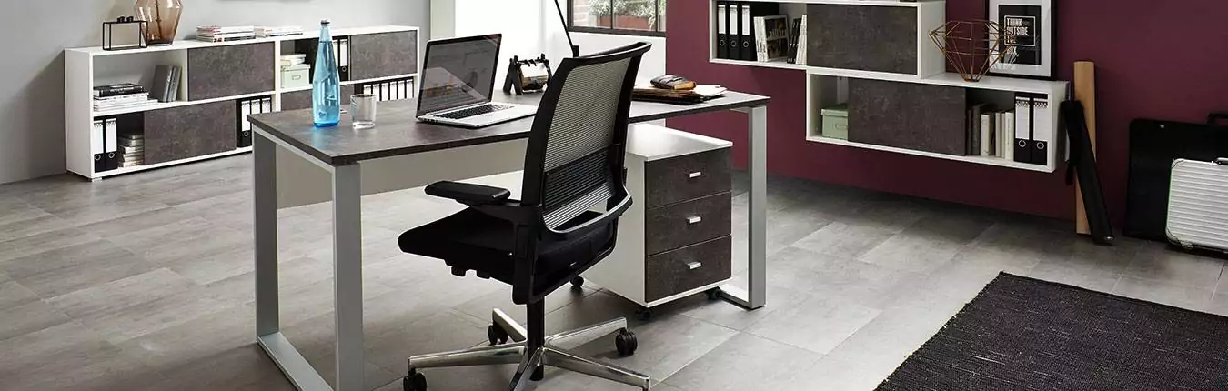 Ensemble de meubles pour bureau couleur basalte foncé et blanc avec rangements