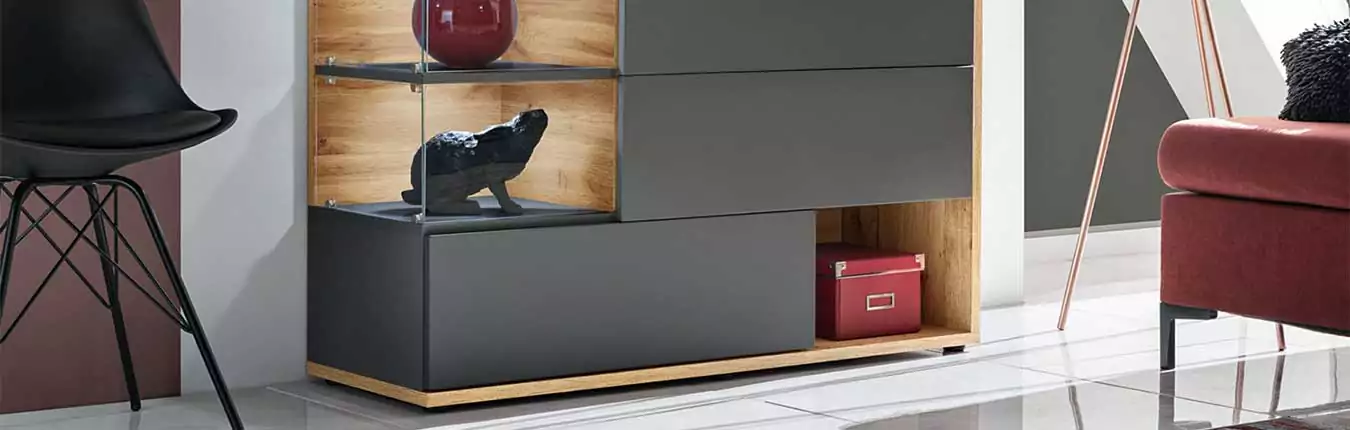 Mobilier de salon design gris anthracite et bois