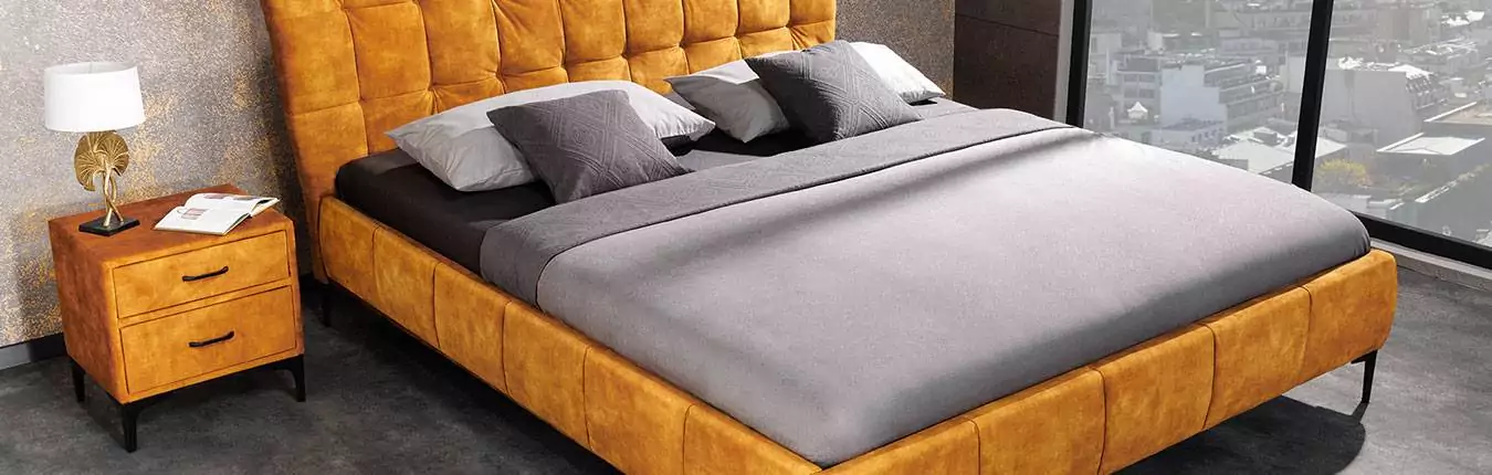 mobilier de chambre modernes en velours jaune moutarde