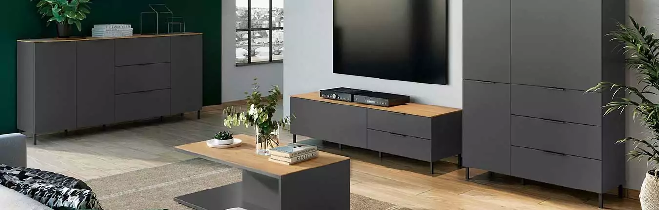 Ensemble de meubles tv modernes gris et bois