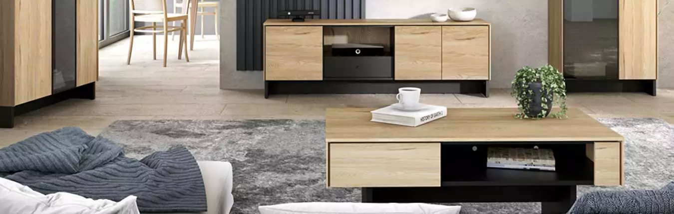 mobilier de salon bois et noir design moderne