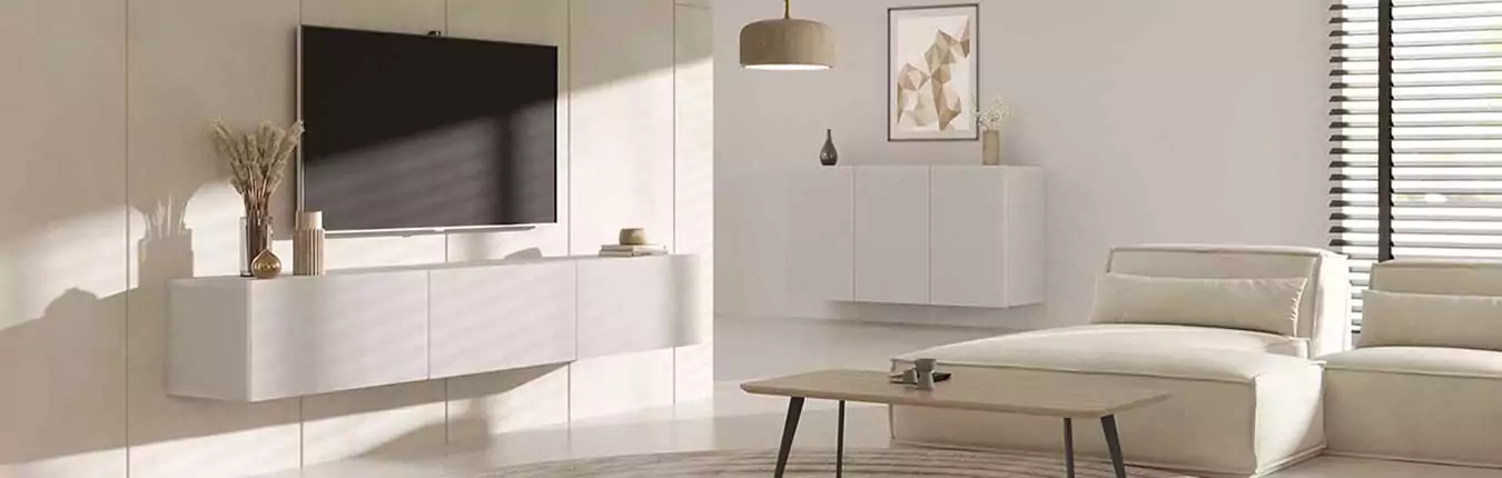 meuble tv suspendu mural blanc 180 cm