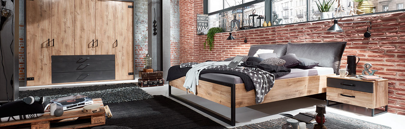 Mobilier de chambre à coucher adulte de style industriel Detroit