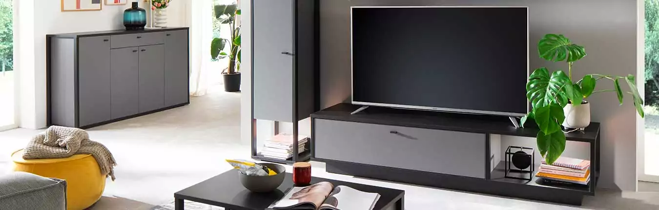 meuble de salon d'intérieur design gris anthracite