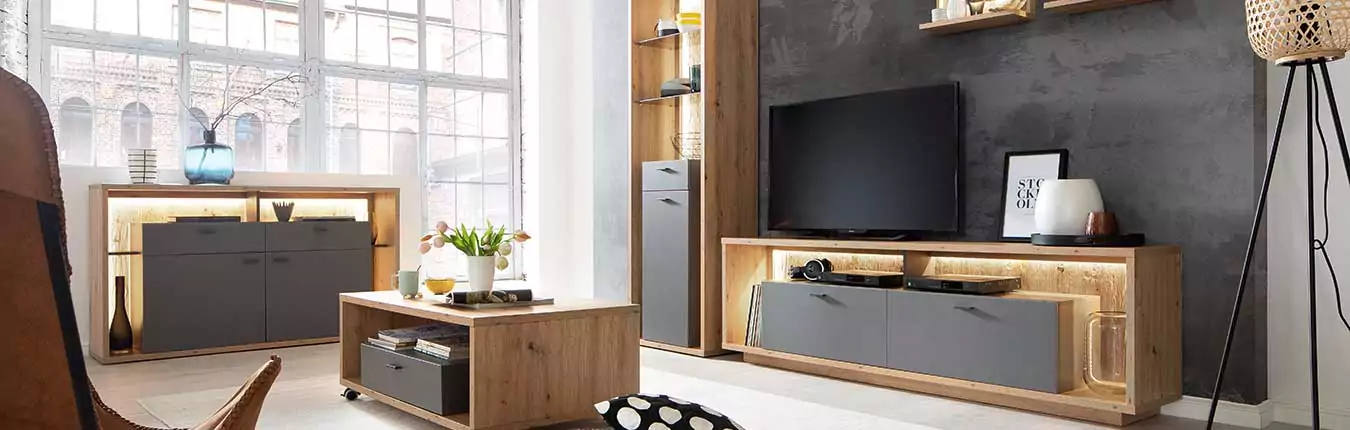 mobilier design bois et gris