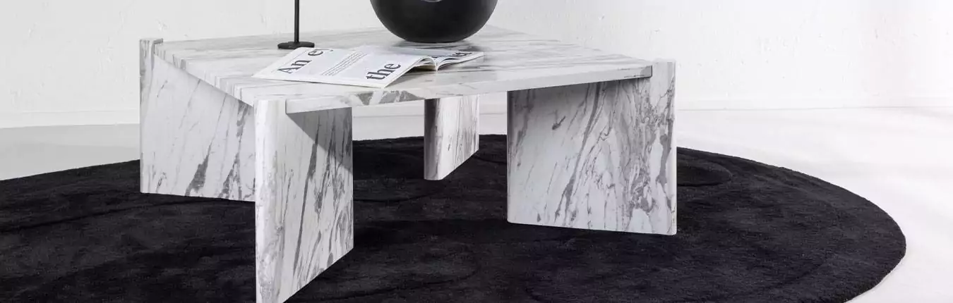 table basse carrée design imitation marbre gris et blanc