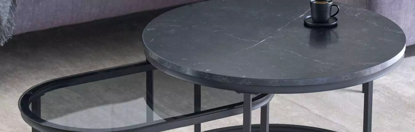lot de 2 tables basses en verre et aspect marbre