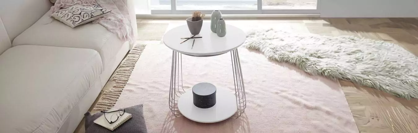 Table basse et bout de canapé rond laqué blanc