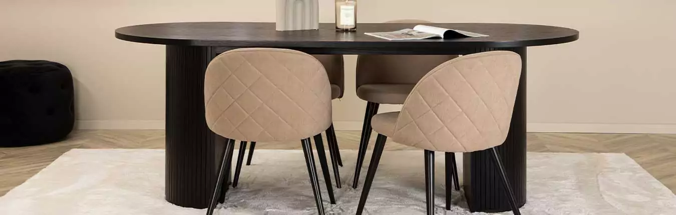 Mobilier de salle à manger table ovale et chaise en velours