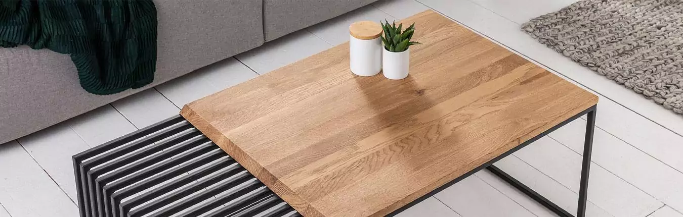 table basse style industrielle en bois massif et métal