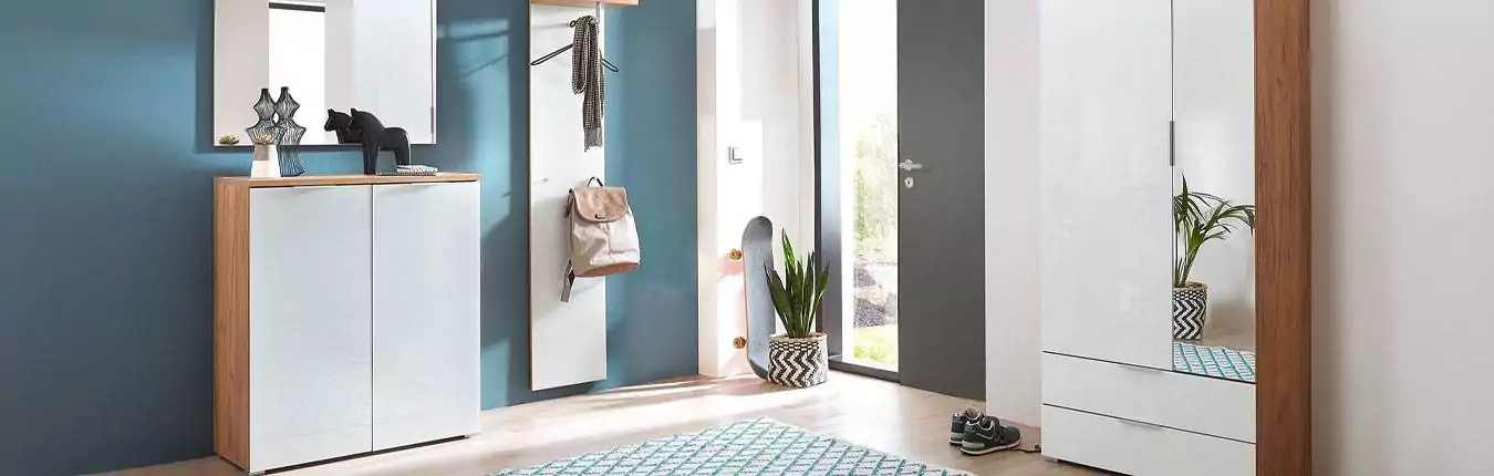 meubles d'entrée modernes blanc et chêne navarra