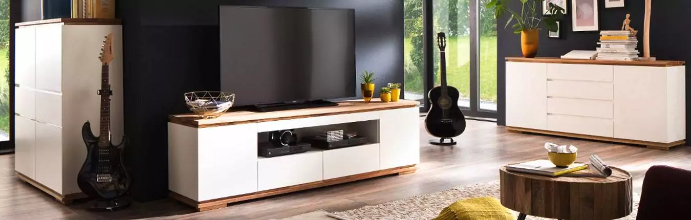 Ensemble de meuble de salon blanc et bois massif