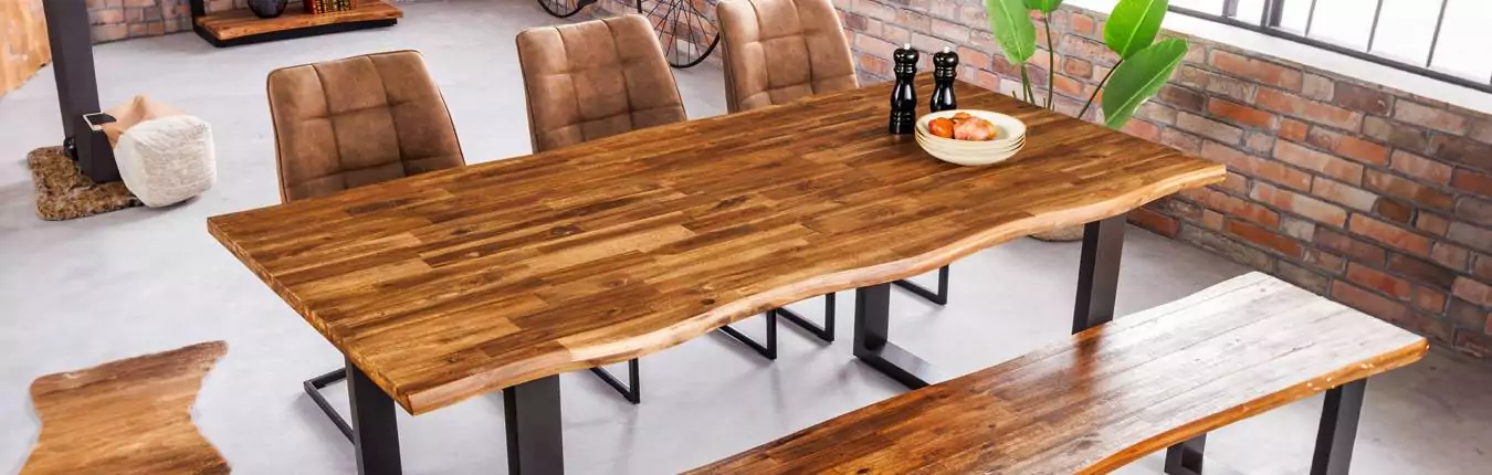 table à manger en acacia foncé et métal anthracite