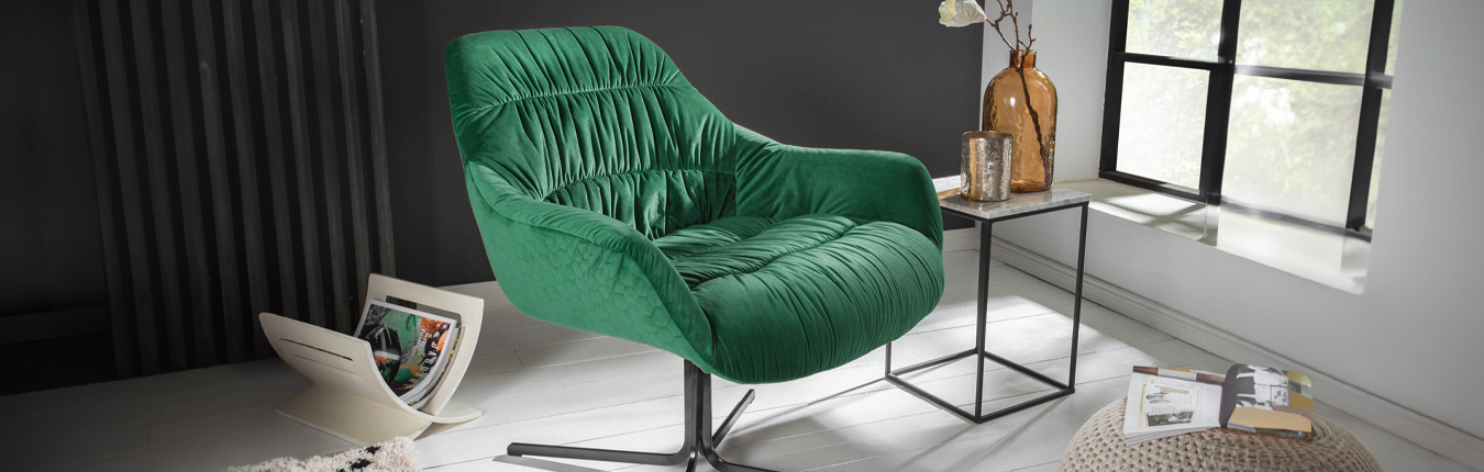 fauteuil rotatif en velours vert