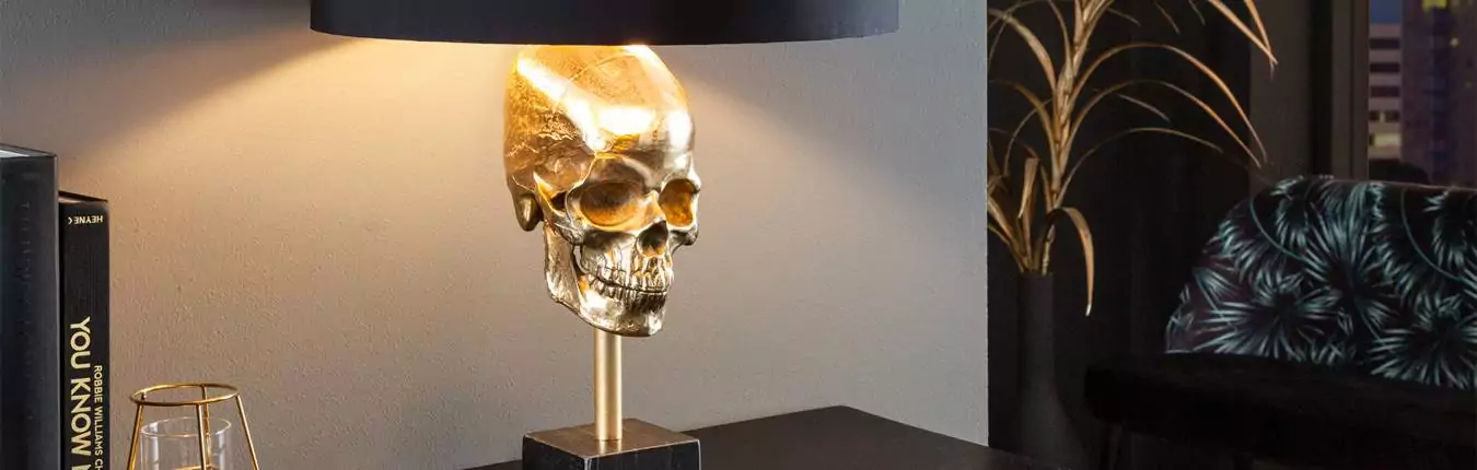lampe à poser originale crâne doré