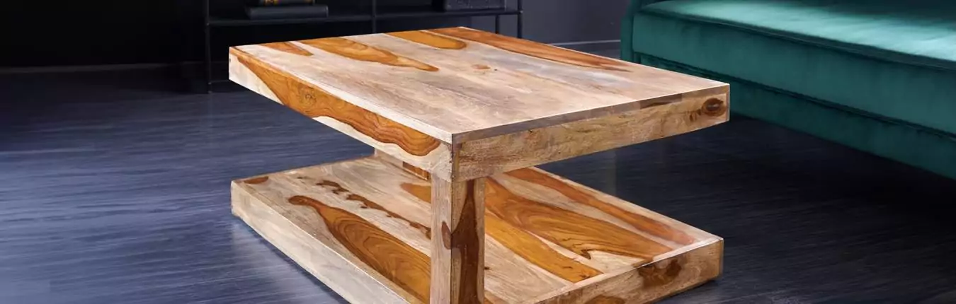 table basse organique en bois de shesham fumé