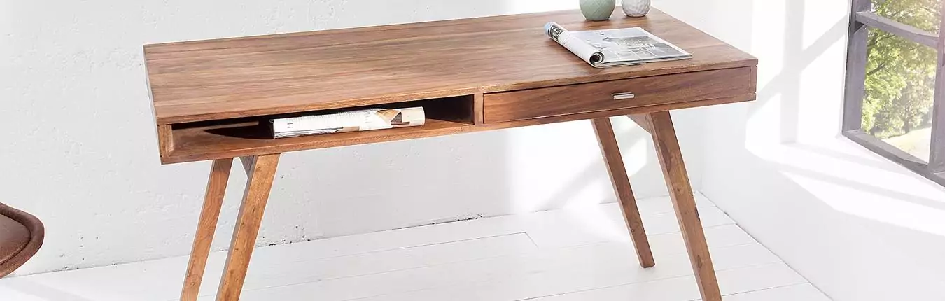 bureau rétro scandinave en bois de shesham avec tiroir de rangement