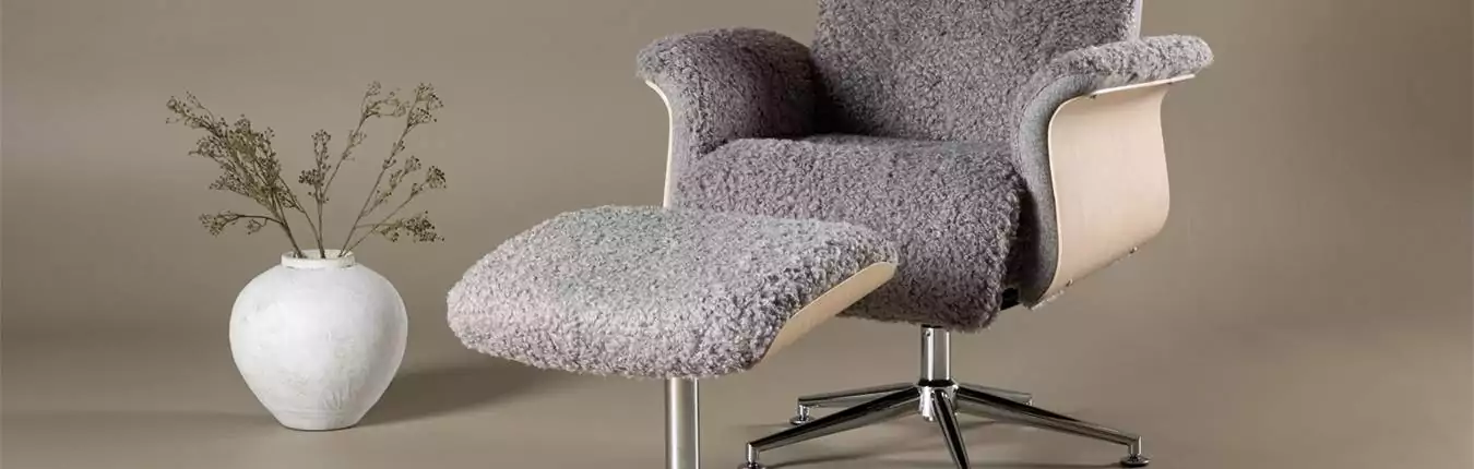 fauteuil tissu bouclé gris et coque en bois