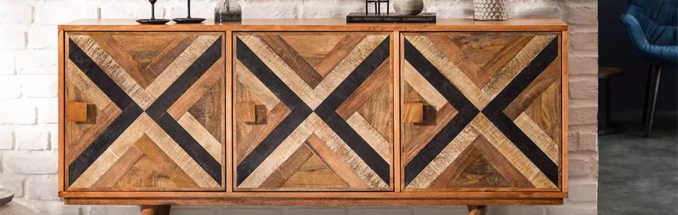 buffet bas 3 portes multicolore en bois massif