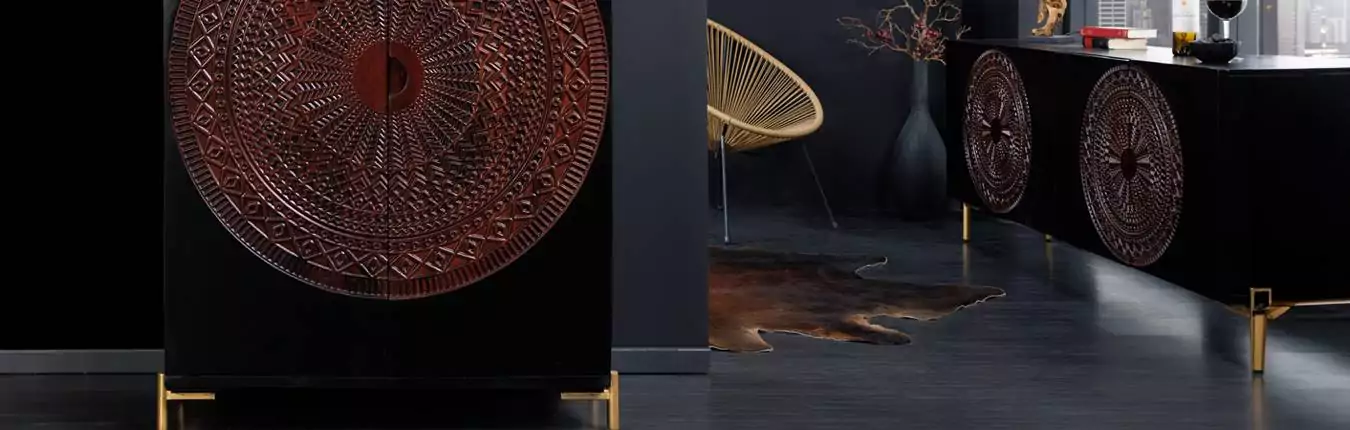 meubles de salon salle à manger en bois massif avec motifs mandala