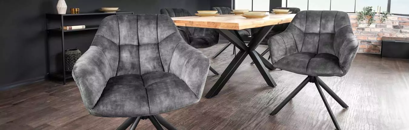 chaise et banquette en velours gris tendance