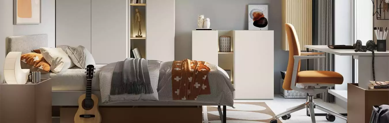 lit chambre ado avec meuble de rangement multicolore