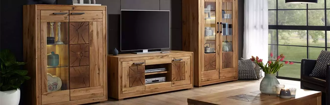meuble tv et vitrines en chêne massif