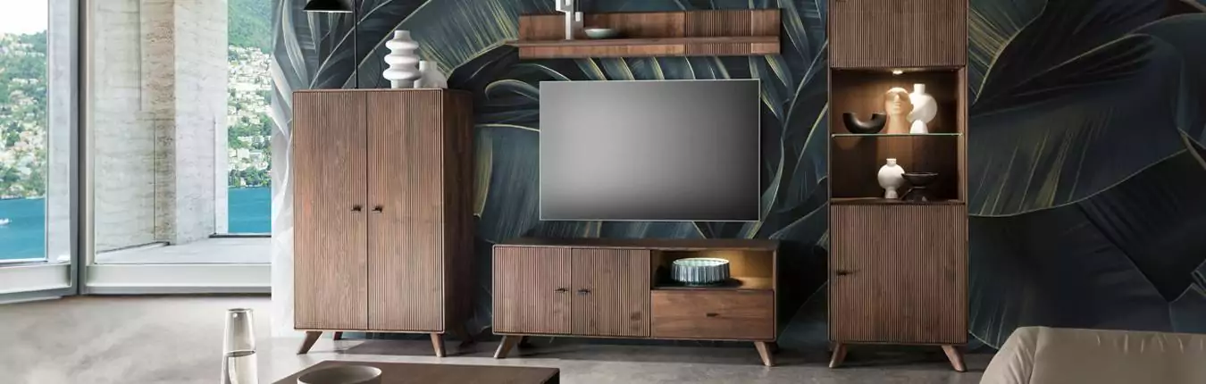 ensemble tv en bois de hêtre foncé