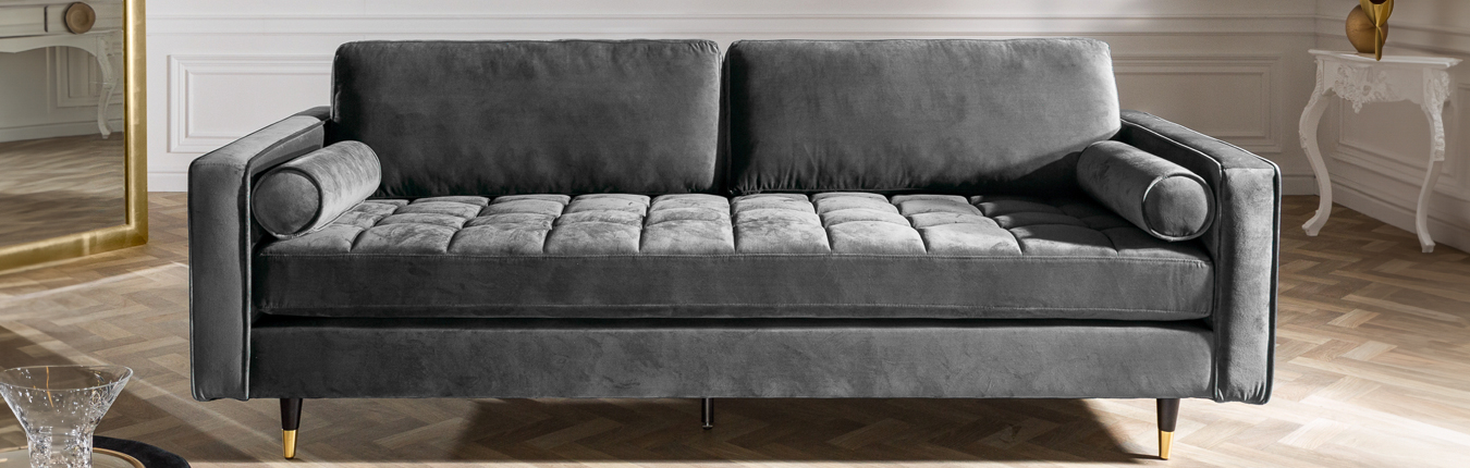 canapé rétro moderne en velours gris