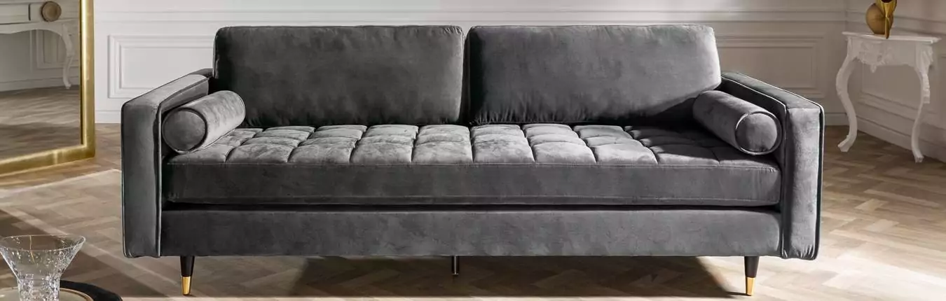 canapé rétro moderne en velours gris