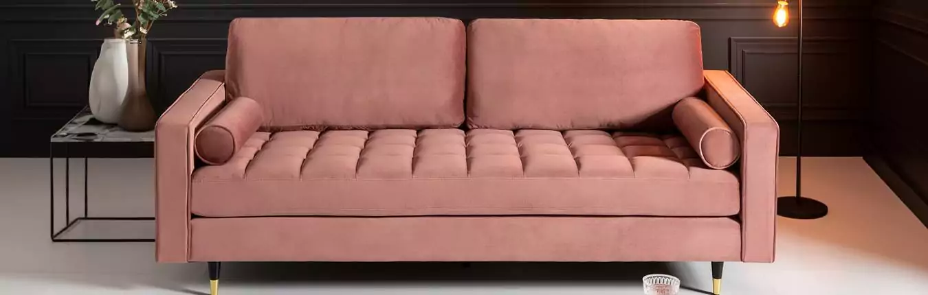 canapé simple rétro moderne en velours rose vieilli