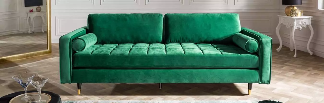 canapé simple rétro moderne en velours vert émeraude