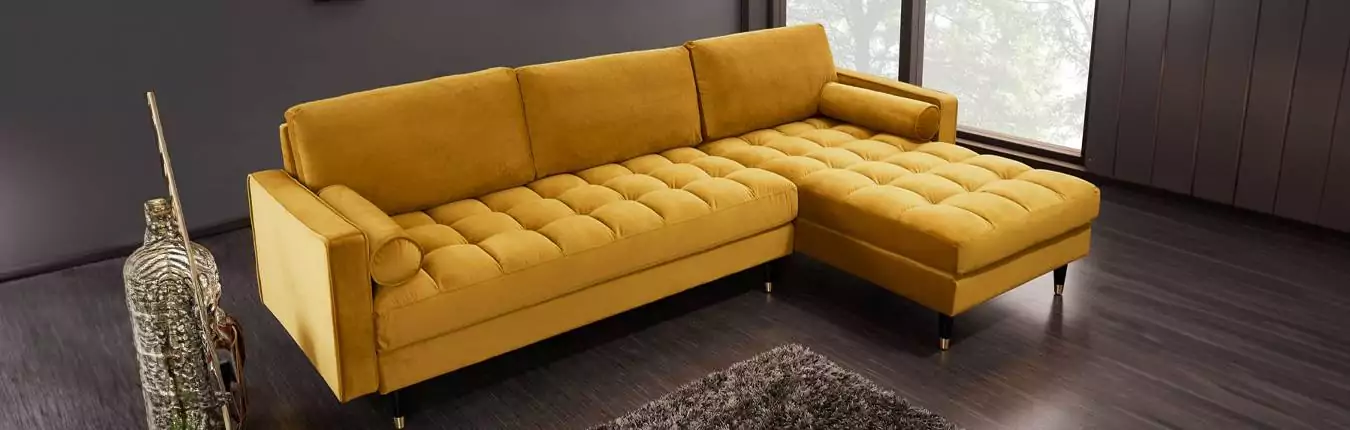 canapé d'angle moderne en velours jaune