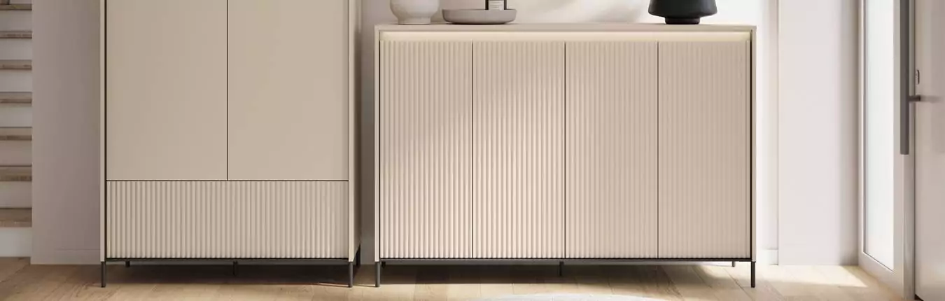 mobilier d'entrée tendance beige sable et noir