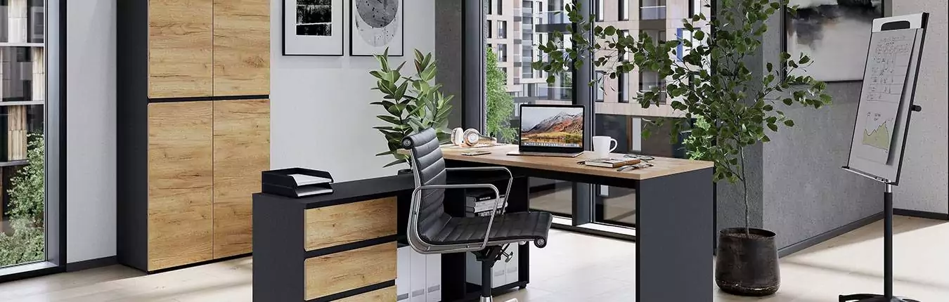 ensemble mobilier de bureau gris graphite et chêne navarra