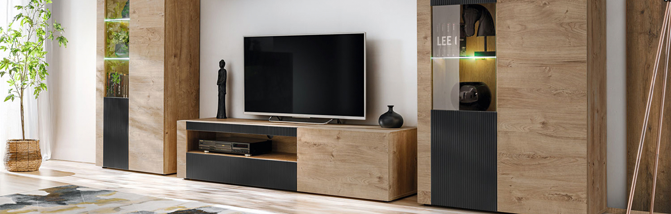 ensemble tv moderne bois et noir mat