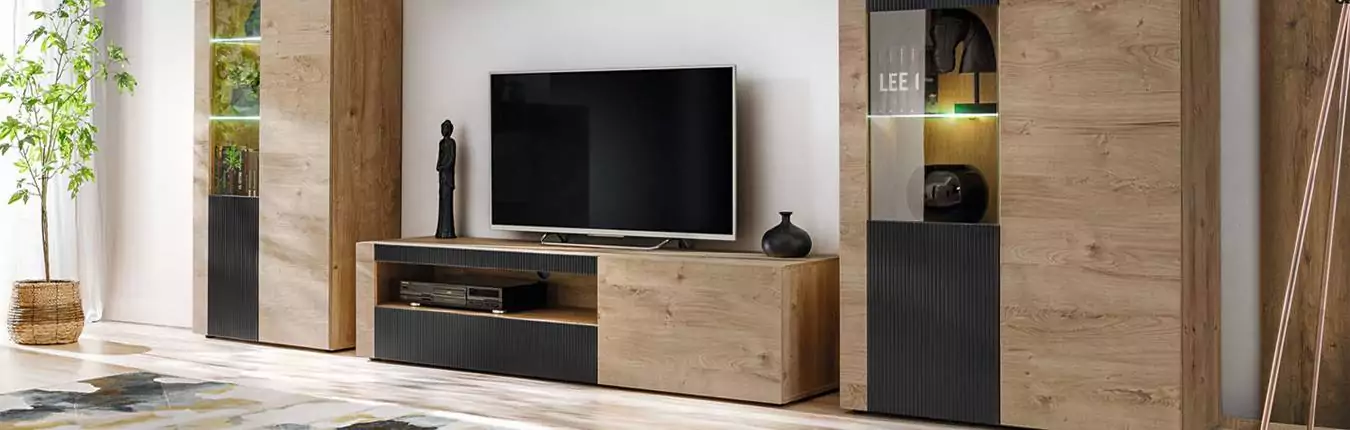 ensemble tv moderne bois et noir mat