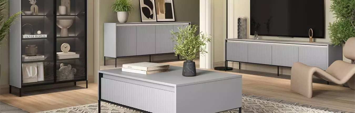 meuble de rangement moderne gris et noir avec led