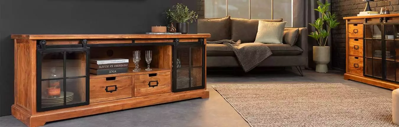 Meubles buffet et meuble tv en bois d'acacia à portes coulissantes