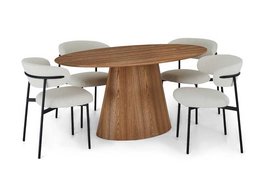 table à manger ovale et chaise de table design en bois et tissu côtelé