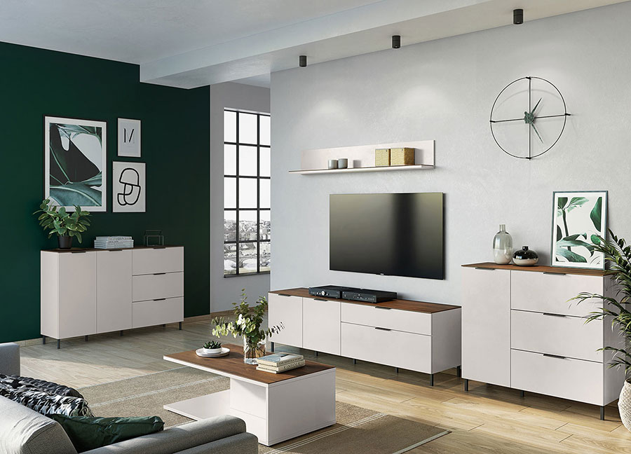 meuble de salon blanc et bois design