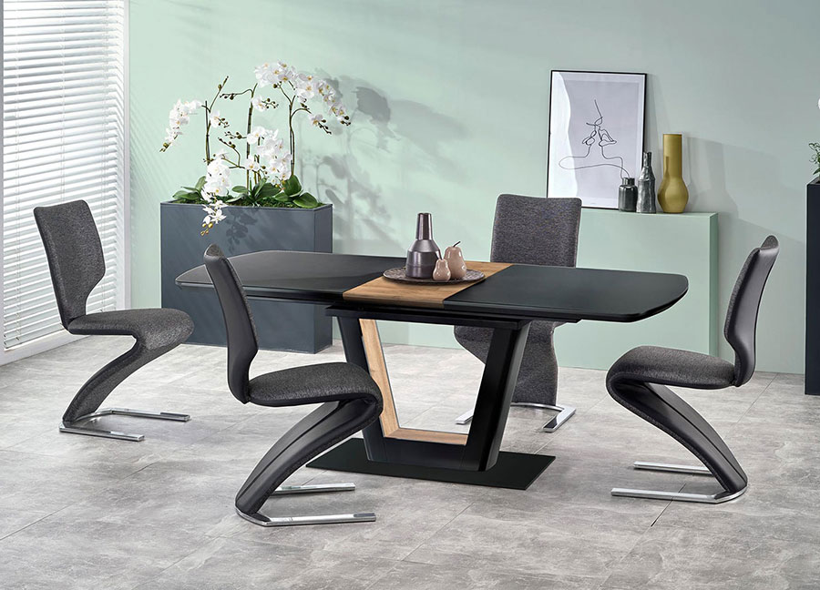 Chaise simili cuir noir design et table noire contemporaine