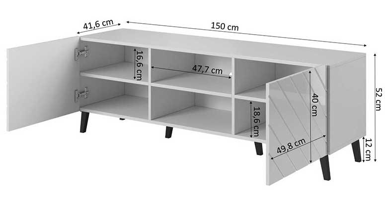 meuble tv noir ouvert avec dimensions