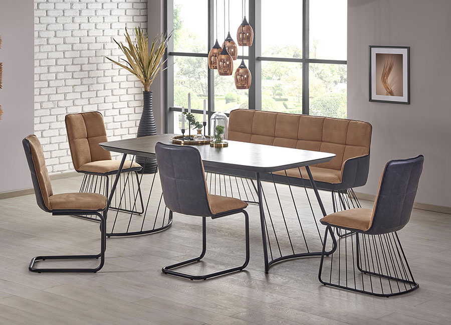 table de salle à manger contemporaine et chaise design pas cher simili cuir marron