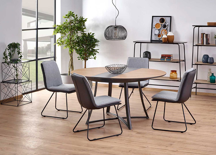 Table ronde extensible en bois et piétement en métal design pour salle à  manger