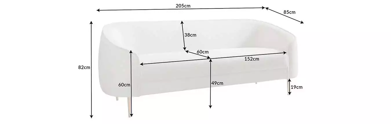 mesures en détails du canapé