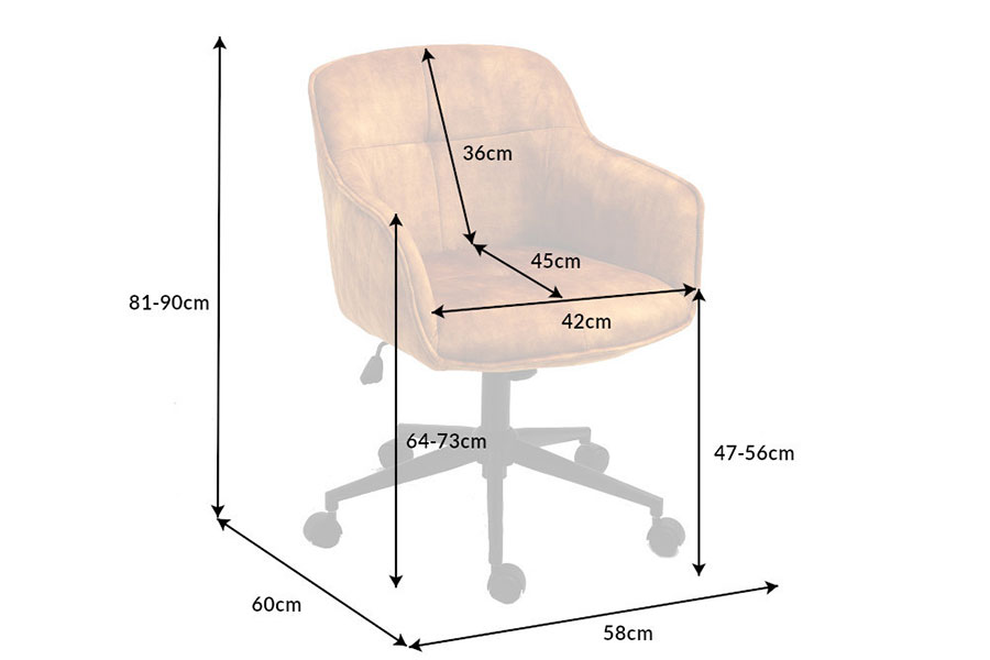 DIMENSIONS DE LA CHAISE BUREAU DESIGN JAUNE OR