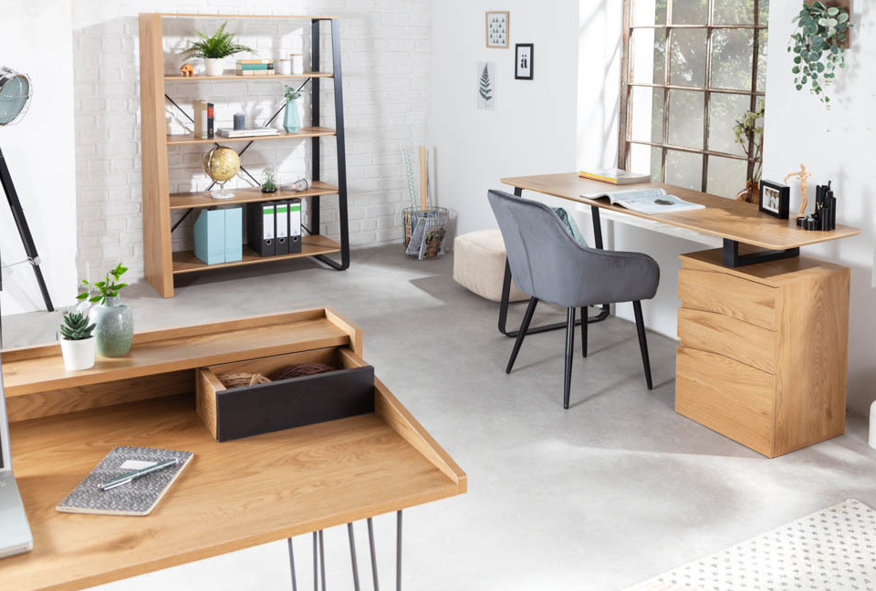 The Living Store Bureau Style Industriel - 110 x 60 x 138 cm - Zwart/ Chêne
